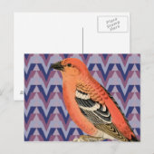 Chevron & Vintage Pink Bird Briefkaart (Voorkant / Achterkant)