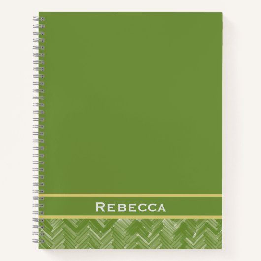 Chevron visgraat patroon bos groen monogram notitieboek (Voorkant)