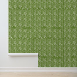 Chevron visgraatpatroon, bosgroen behang