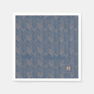 Chevron visgraatpatroon Retro blauw Initiaal Servet