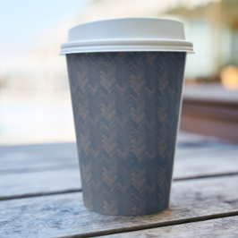 Chevron, visgraatpatroon, retro blauw papieren bekers