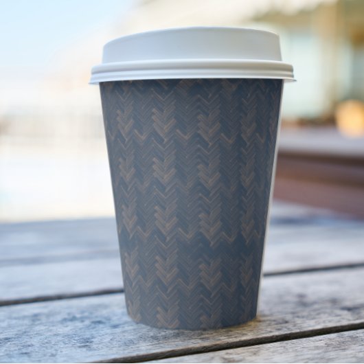 Chevron, visgraatpatroon, retro blauw papieren bekers