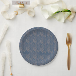 Chevron, visgraatpatroon, retro blauw papieren bordje