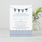 Chevron Waves met Nautical Love Banner Invitation Kaart (Staand voorkant)