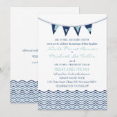 Chevron Waves met Nautical Love Banner Invitation Kaart (Voorkant / Achterkant)
