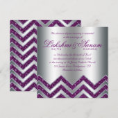 Chevron Wedding Invite Sparkle Paars Silver 2 Kaart (Voorkant / Achterkant)