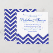 Chevron Wedding Invite Sparkle Royal Blue White Kaart (Voorkant / Achterkant)