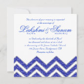 Chevron Wedding Invite Sparkle Royal Blue White Kaart (Voorkant)