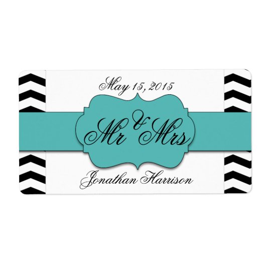 Chevron Wedding Mr en Mrs Waterfles Labels (Voorkant)