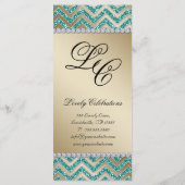 Chevron Wedding Rack Kaarten Sparkle Blauwgroen Go (Achterkant)