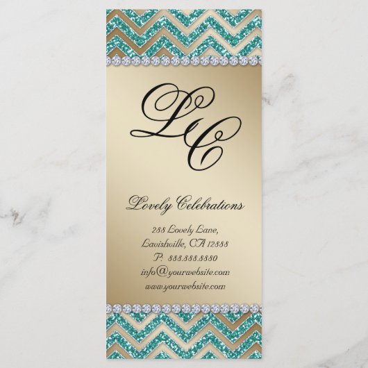 Chevron Wedding Rack Kaarten Sparkle Blauwgroen Go (Achterkant)