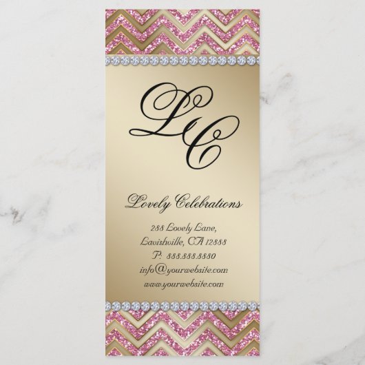Chevron Wedding Rack Kaarten Sparkle Gold Pink (Achterkant)