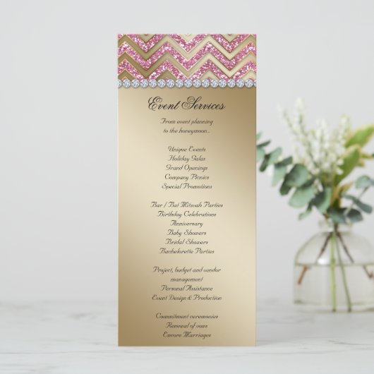 Chevron Wedding Rack Kaarten Sparkle Gold Pink (Staand voorkant)