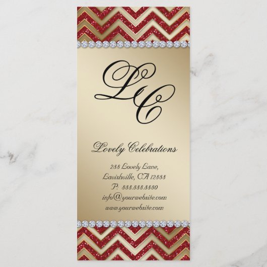Chevron Wedding Rack Kaarten Sparkle Red Gold (Achterkant)