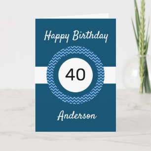 Chevron White en Blue 40th Birthday Kaart