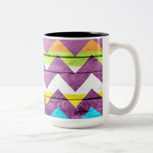 Chevron Wood Abstract #6 Tweekleurige Koffiemok
