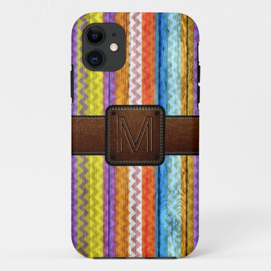 Chevron Wood Brown Leather Kijk uit Case-Mate iPhone Case (Achterkant)