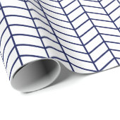 Chevron Wrapping Paper - Navy Blue op White Cadeaupapier (Rol Hoek)