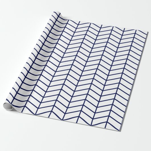 Chevron Wrapping Paper - Navy Blue op White |XL| Cadeaupapier (Uitgerold)
