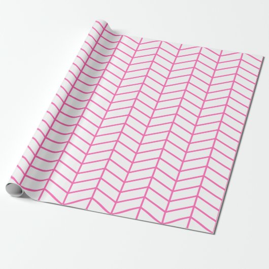 Chevron Wrapping Paper - Roze op wit |XL| Cadeaupapier (Uitgerold)