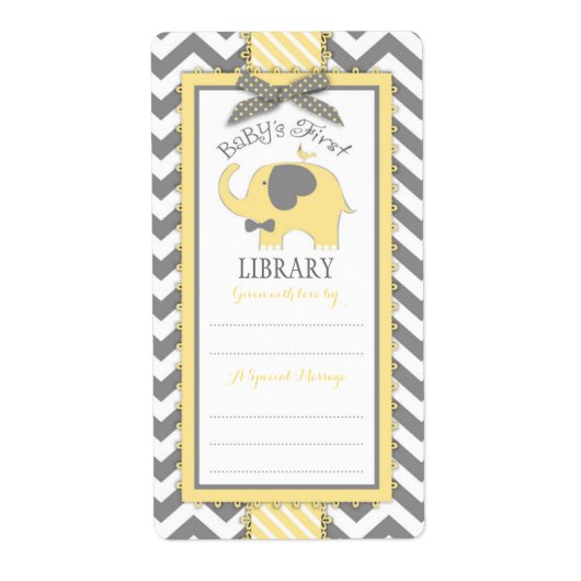 Chevron Yellow Elephant Bow-stropdas Boek Bord Lab Etiket (Voorkant)