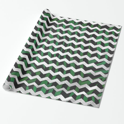 Chevron Zebra Black en Green Print Cadeaupapier (Uitgerold)