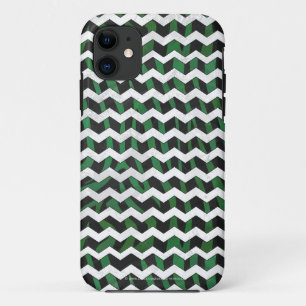 Chevron Zebra Black en Green Print iPhone 11 Hoesje