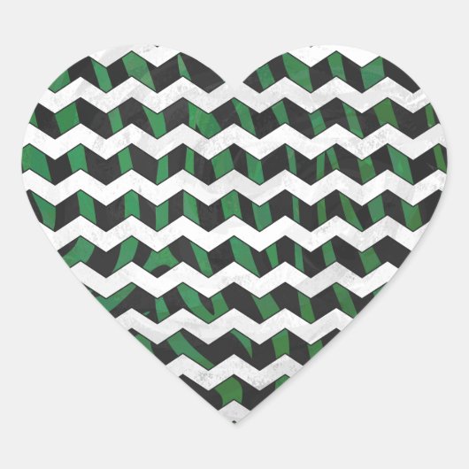 Chevron Zebra Black en Green Print Hart Sticker (Voorkant)