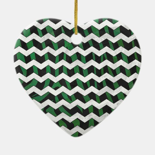 Chevron Zebra Black en Green Print Keramisch Ornament (Achterkant)