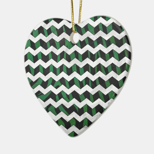 Chevron Zebra Black en Green Print Keramisch Ornament (Links)