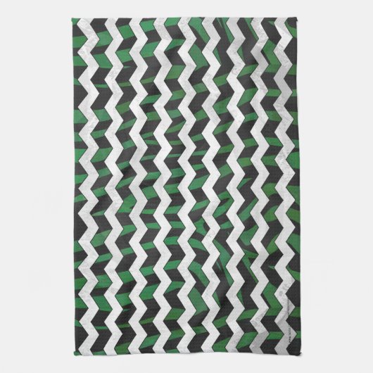 Chevron Zebra Black en Green Print Theedoek (Verticaal)