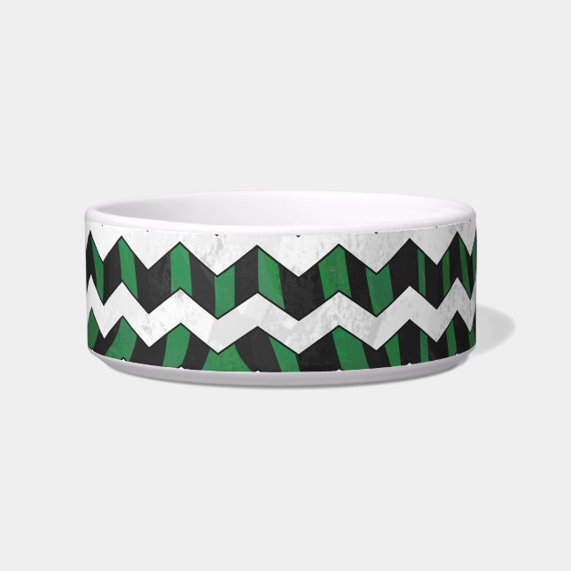 Chevron Zebra Black en Green Print Voerbakje (Rechts)