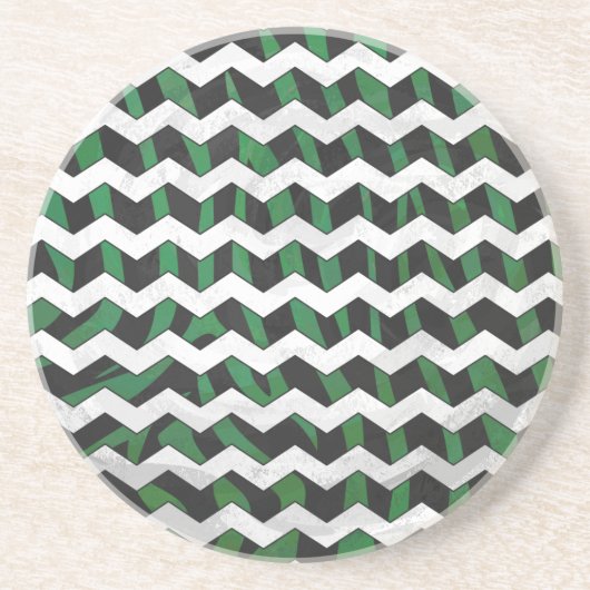Chevron Zebra Black en Green Print Zandsteen Onderzetter (Voorkant)