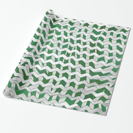 Chevron Zebra Green en White Print Cadeaupapier (Uitgerold)