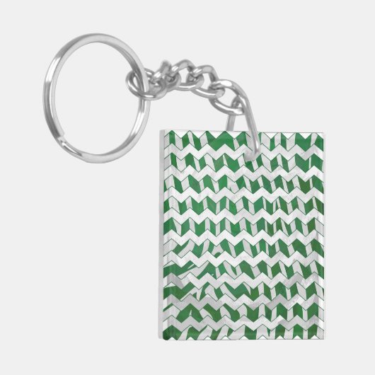 Chevron Zebra Green en White Print Sleutelhanger (Voorkant Links)
