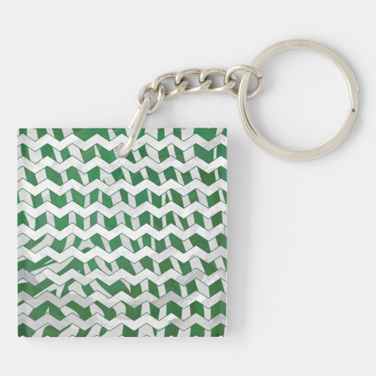 Chevron Zebra Green en White Print Sleutelhanger (Achterkant)
