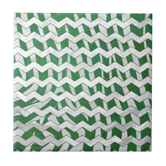 Chevron Zebra Green en White Print Tegeltje (Voorkant)
