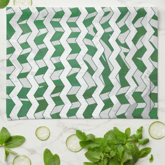 Chevron Zebra Green en White Print Theedoek (Gevouwen)