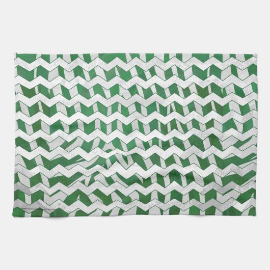 Chevron Zebra Green en White Print Theedoek (Horizontaal)
