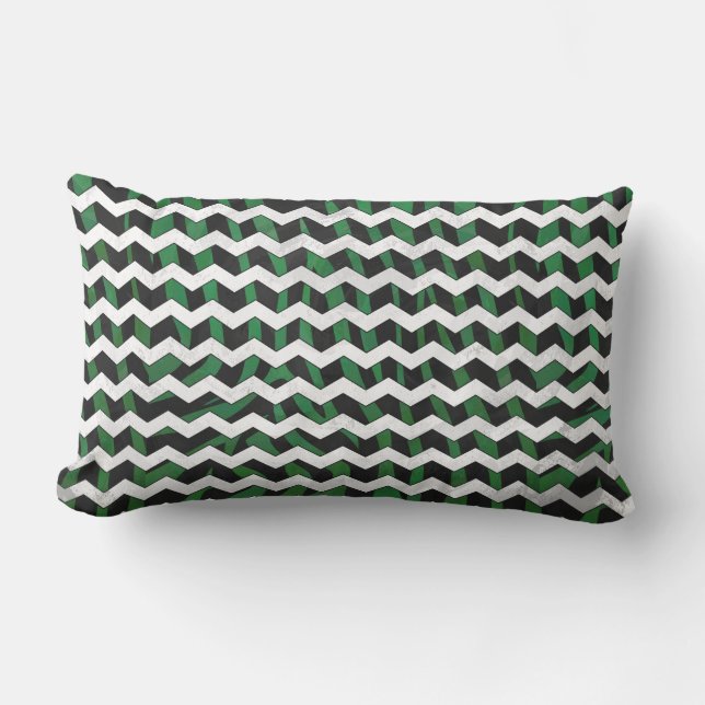 Chevron Zebra Zwart en Groen Print Kussen (Voorkant)