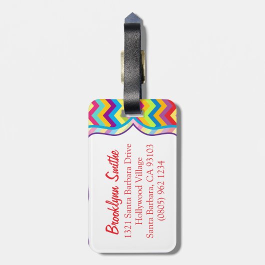 Chevron zig zag felgekleurd benoemd bagagelabel (Achterkant verticaal)