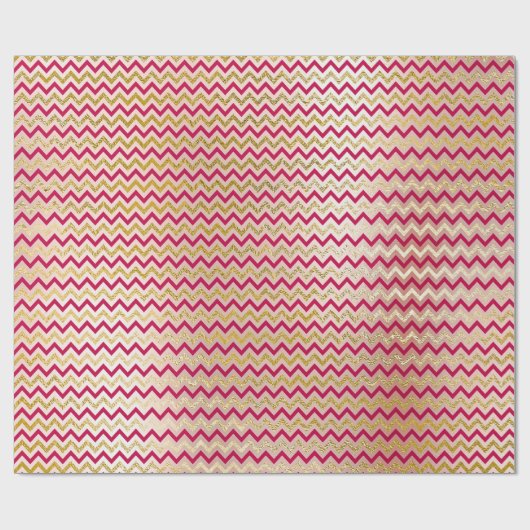 Chevron Zig Zag Gold Metallic Bright Snoep Roze Cadeaupapier (Vlak)