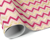 Chevron Zig Zag Gold Metallic Bright Snoep Roze Cadeaupapier (Rol Hoek)
