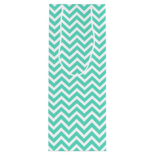 Chevron Zig Zag in Aqua Blue Wijn Cadeautas (Achterkant)
