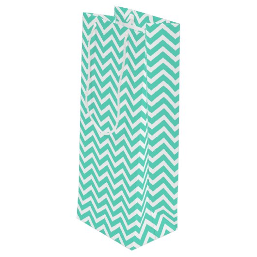 Chevron Zig Zag in Aqua Blue Wijn Cadeautas (Achterkant Gekanteld)