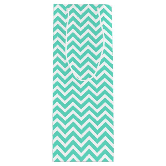 Chevron Zig Zag in Aqua Blue Wijn Cadeautas (Voorkant)