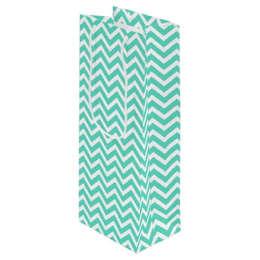 Chevron Zig Zag in Aqua Blue Wijn Cadeautas (Voorkant Gekanteld)