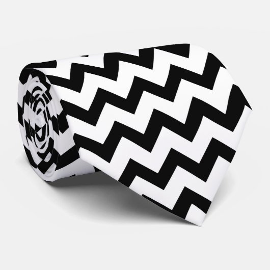 Chevron Zig Zag Pattern Chic Black Scandi Stropdas (Opgerold)