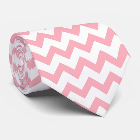 Chevron Zig Zag Pattern Chic Pink White Scandi Stropdas (Opgerold)