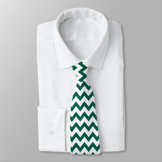Chevron Zig Zag Pattern Dark Emerald Green White Stropdas (Gebonden)